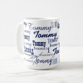 Mug Répéter le nom bleu partout en blanc (Devant gauche)