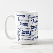 Mug Répéter le nom bleu partout en blanc (Gauche)