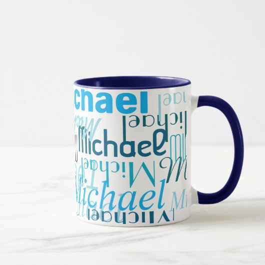 Mug Répéter votre nom Cool Typographie bleu (Droite)