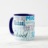 Mug Répéter votre nom Cool Typographie bleu (Devant gauche)