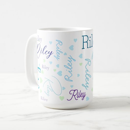 Mug Répétition des noms bleus personnalisés avec de pe (Devant gauche)