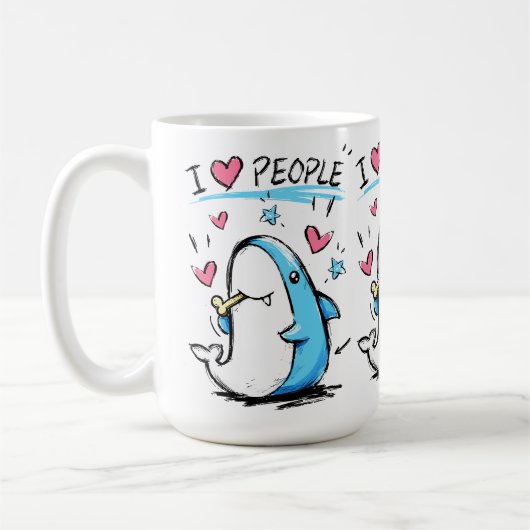 Mug Requin aime les gens Funny Doodle Cartoon (Gauche)