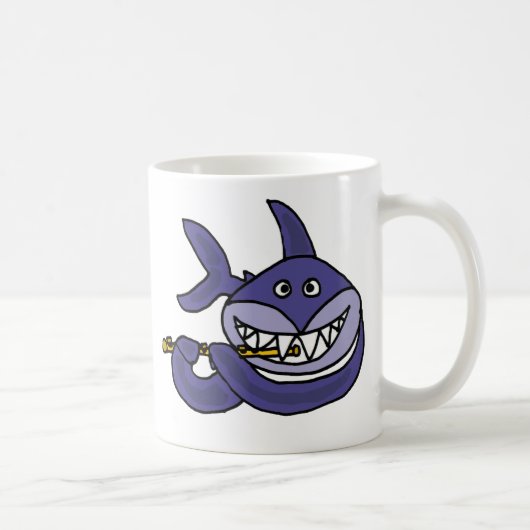 Mug Requin drôle jouant la bande dessinée de cannelure (Droite)