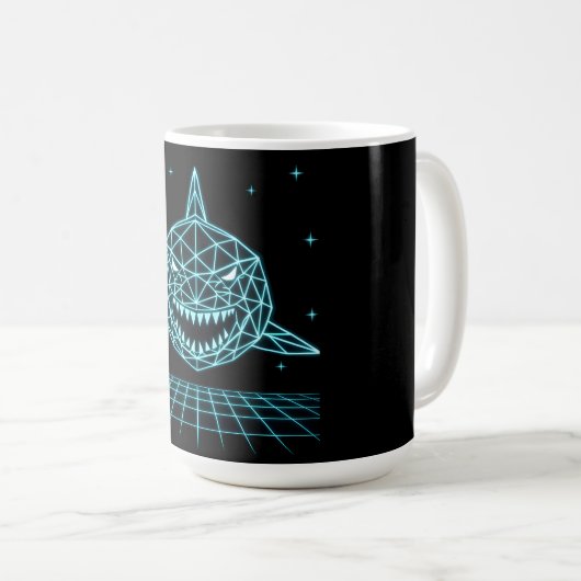 Mug Requin Néon Synthwave - Prédateur Océanique Rétro (Devant droit)
