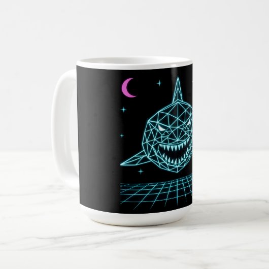 Mug Requin Néon Synthwave - Prédateur Océanique Rétro (Devant gauche)