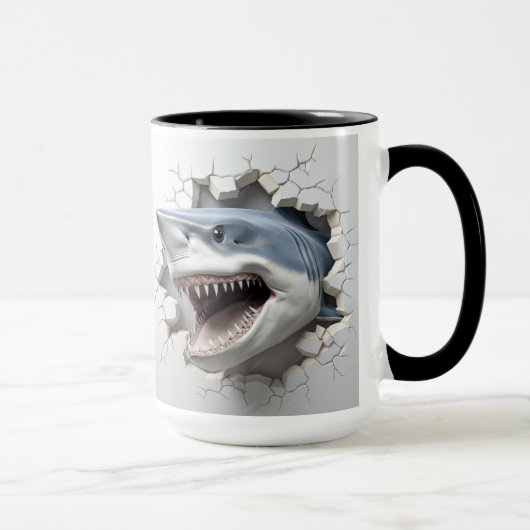 Mug Requin sortant d'un mur fissuré (Droite)
