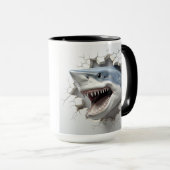 Mug Requin sortant d'un mur fissuré (Devant droit)