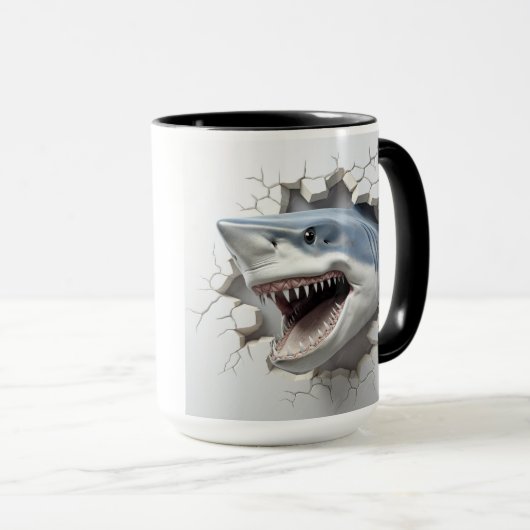 Mug Requin sortant d'un mur fissuré (Devant droit)