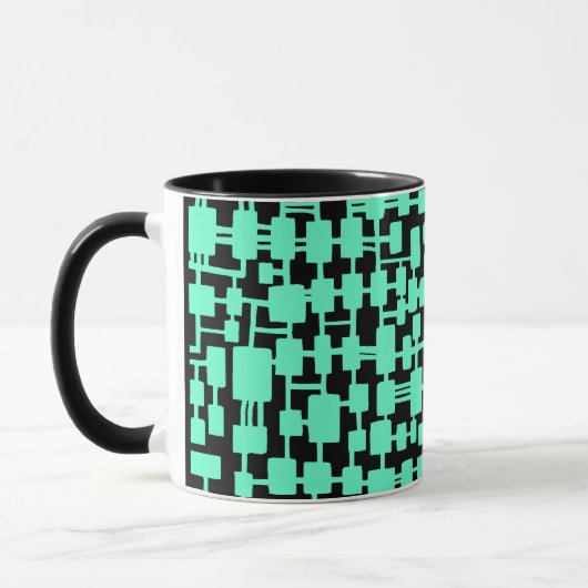 Mug Réseau Abstrait - Turquoise sur Noir (Gauche)