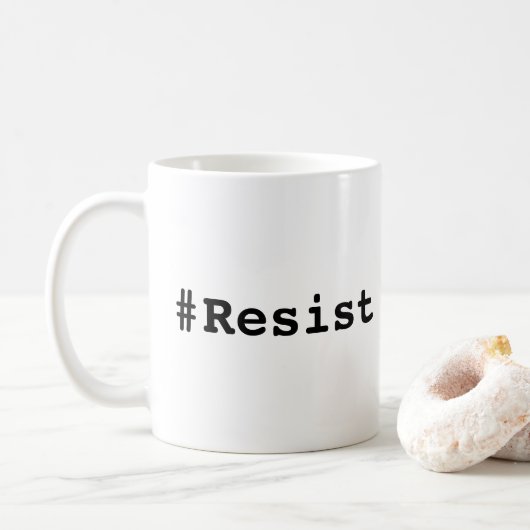 Mug #Résistez, Gras Texte noir sur Musique blanche (Avec donut)