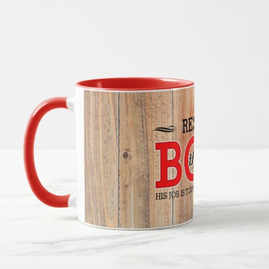 Mug Respect rustique pour le patron sur du bois de gra (Gauche)