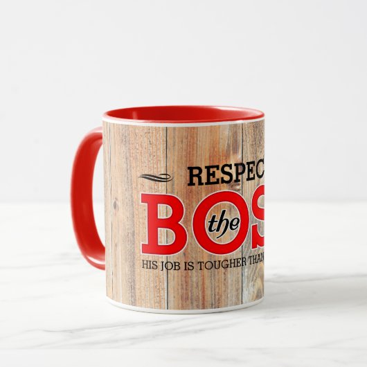 Mug Respect rustique pour le patron sur du bois de gra (Devant gauche)