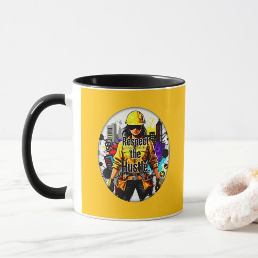 Mug Respect the Hustle Worker Illustration – Industria (Avec donut)