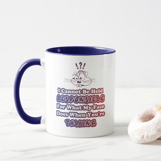 Mug Responsabilité drôle et parler de bleu rouge confu (Avec donut)