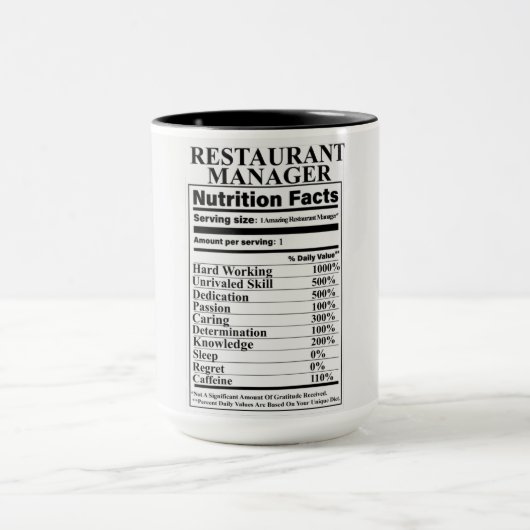 Mug Responsable du restaurant Nutrition Facts (Centre)