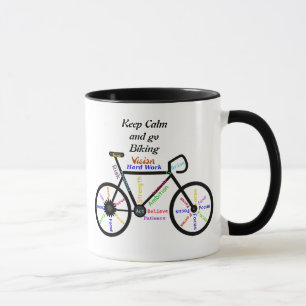 Mug Restez calme et partez à vélo, avec des mots motiv