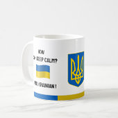 Mug Restez calme Ukraine & Texte drôle, drapeau ukrain (Devant gauche)
