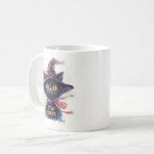 Mug Restez Éffrayant - Aquarelle Chat noir en Casquett (Devant gauche)
