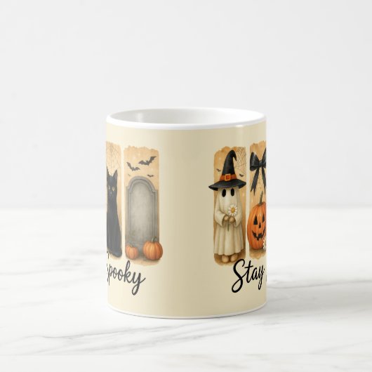 Mug "Restez Éffrayant" Halloween Brosse Stroke Chat (Centre)