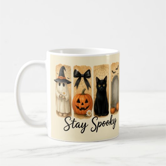Mug "Restez Éffrayant" Halloween Brosse Stroke Chat (Gauche)