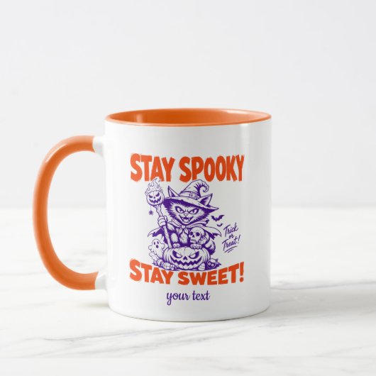 Mug Restez effrayant, restez doux Rétro Sorcière Chat (Gauche)