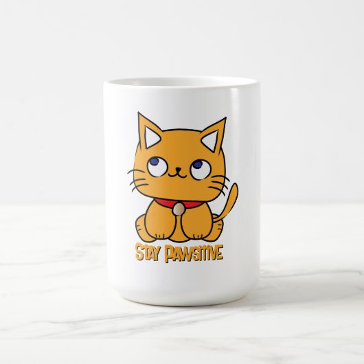 Mug Restez Pawsitif Dessin Animé de Chat Drôle Mignon (Centre)