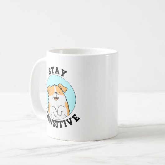Mug Restez Pawsitive Funny Smiling Chien Pun (Devant gauche)