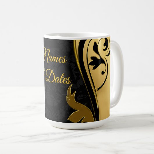 Mug Résumé avec accents Gold sur Black & White (Devant droit)