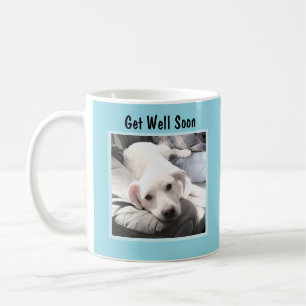Mug Rétablis-toi vite joli chien blanc photo bleue