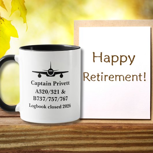 Mug Retirement Pilot Airplane Minimalist Black Custom