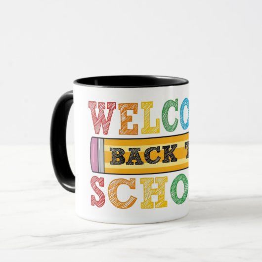 Mug Retour à l'école – Illustration de crayon (Devant gauche)