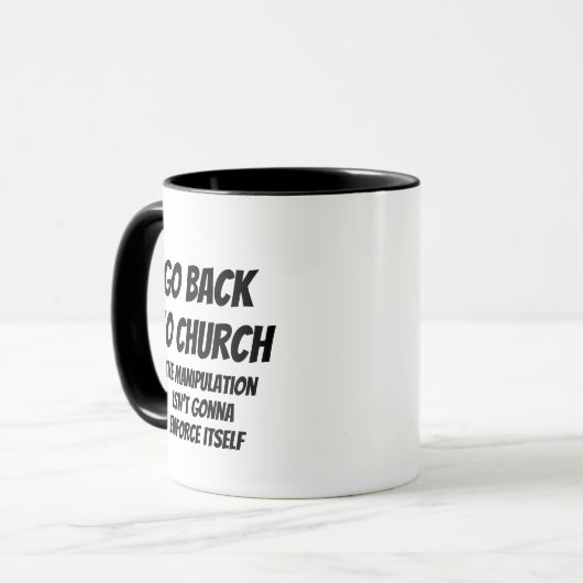 Mug Retourner à l’Église — La manipulation ne va pas (Devant gauche)