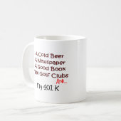 Mug Retraite "bière, clubs de golf et 401K " (Devant gauche)