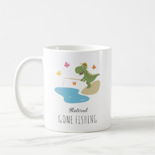 Mug Retraité Gone Fishing Cute Dinosaur Caricature