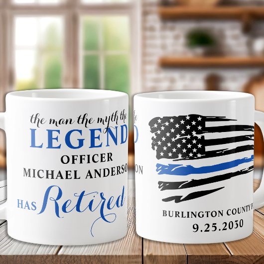 Mug Retraite policière Ligne Bleue Mince Personnalisée