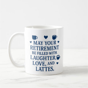 Mug Retraite Typographie Bleue Café Coeurs Lattes