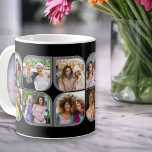 Mug Retro 12 Photo Pinwheel Fleur Pétale Gris noir<br><div class="desc">Élégante tasse photo en noir et gris avec collage photo rétro. Le modèle photo est configuré pour ajouter 12 de vos photos préférées, qui sont automatiquement affichées dans les formes pétales de fleurs. Si vous avez un problème avec le placement d'image, essayez de recadrer votre photo à un carré et...</div>