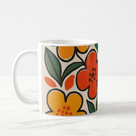 Mug Retro 1960s Style Floral Pattern (Gauche)
