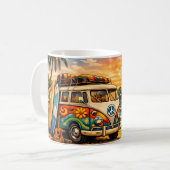 Mug Retro 60s Hippie Beach Bus Sunset | Surf Van Life (Devant gauche)