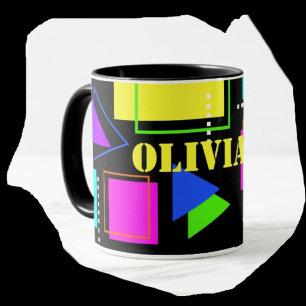 Mug RETRO 80s MODE NEON FLUORO BOLD IMPRIMER GÉOMÉTRIQ