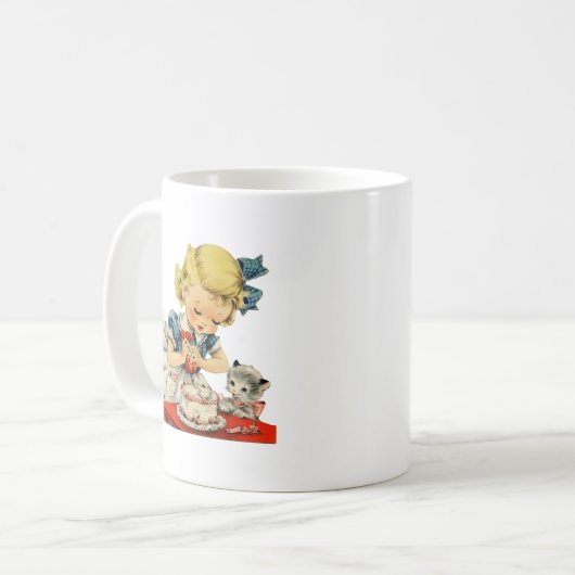 Mug Rétro Anniversaire Fille Cake Cat Artwork (Devant gauche)
