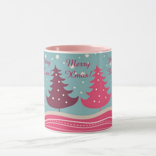 Mug Rétro arbre assez rose de Joyeux Noël, Girly (Centre)