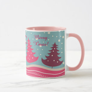 Mug Rétro arbre assez rose de Joyeux Noël, Girly