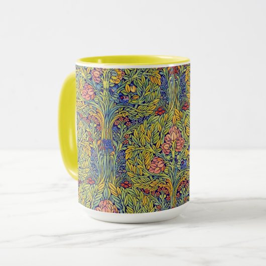 Mug Retro Arts & Crafts style Birds in Trees Pattern (Devant gauche)