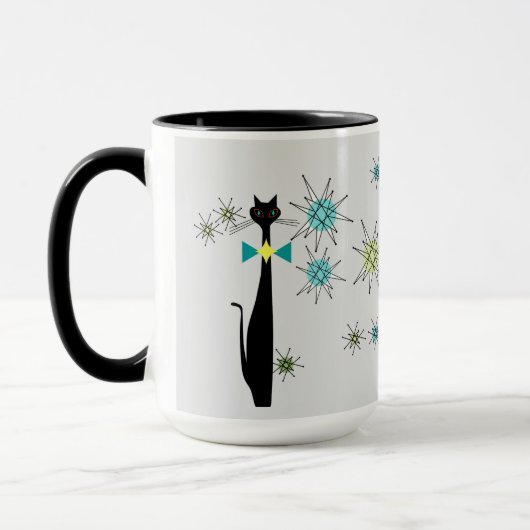 Mug Retro Atomique Cool Chat & Étoiles Grey Mid Centur (Gauche)