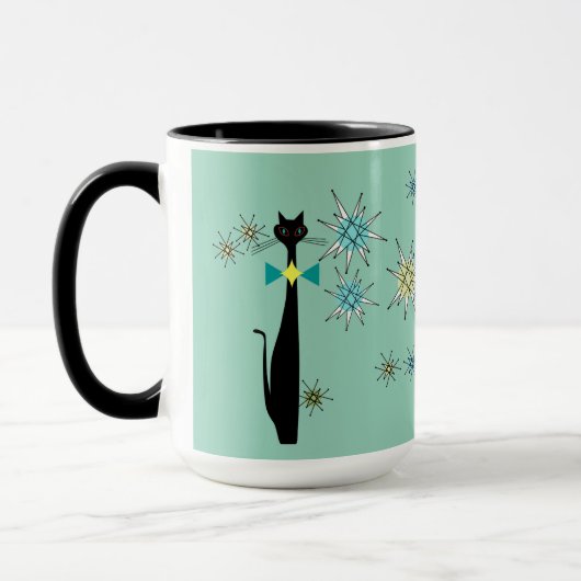 Mug Retro Atomique Cool Chat & Étoiles Mid Century (Gauche)