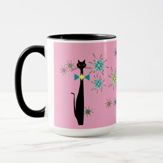 Mug Retro Atomique Cool Chat & Étoiles Mid Century (Gauche)