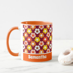 Mug Retro Automne Fleurs d'automne Motif Bourgogne