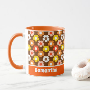 Mug Retro Automne Fleurs Motif Brown