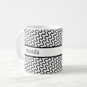 Mug Rétro blanc et noir, Motif des vagues diagonales (Devant gauche)